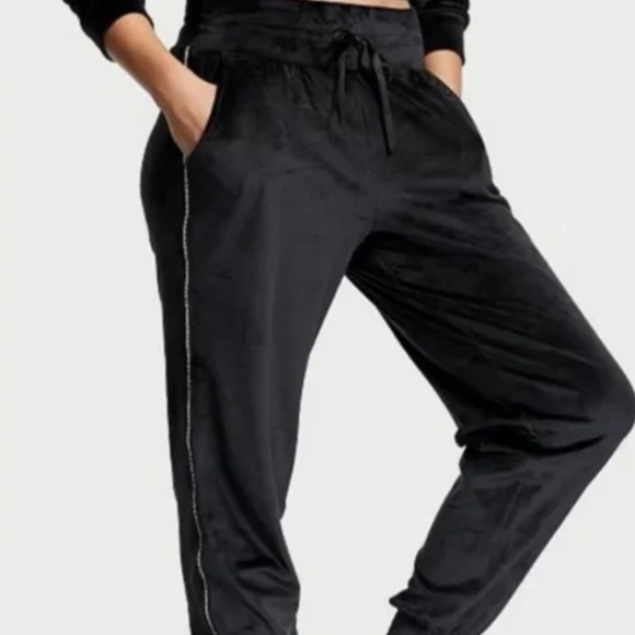 Like new Victoria Secret black velour joggers with rhinestones - Picture 1 of 10